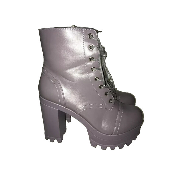 NEW CAPE ROBBIN WOMEN'S FELIX‎ CHAIN BLOCK HEEL LUG PLATFORM BOOTS PURPLE 7M - Picture 8 of 11